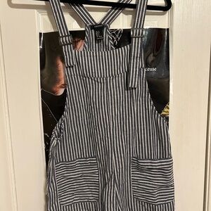 Forever 21 Navy and White Striped Overalls